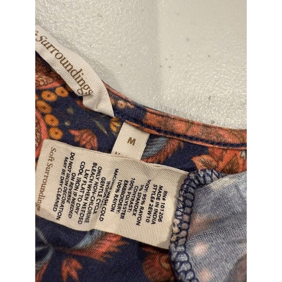 Soft Surroundings Tunic Top Medium Velvet Embroidered 3/4 Bell Sleeve Boho Indie - Picture 3 of 6